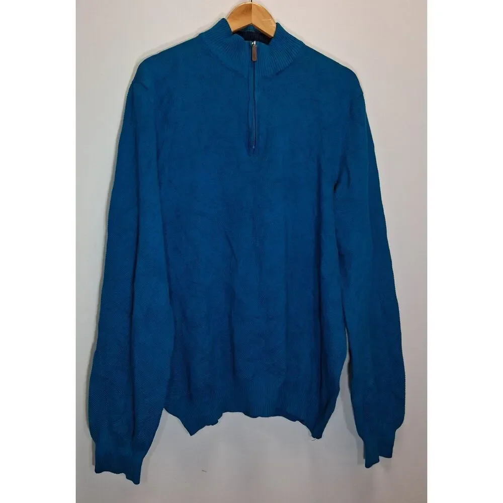 Club Room Mens Blue xlarge sweater Cotton 1/4 Zip Mock Neck longsleeve Pullover